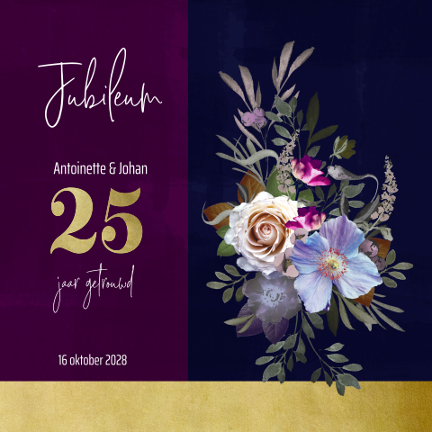 Jubileum uitnodiging 25 blauwe anemoon