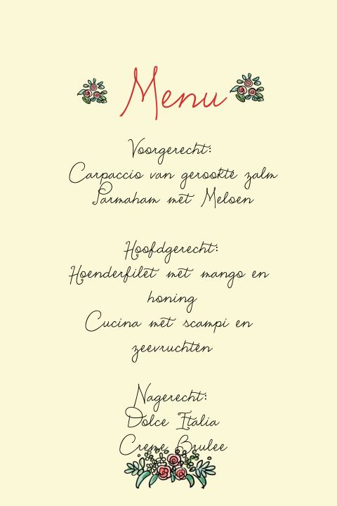 Simpele menukaart met bloemetjes