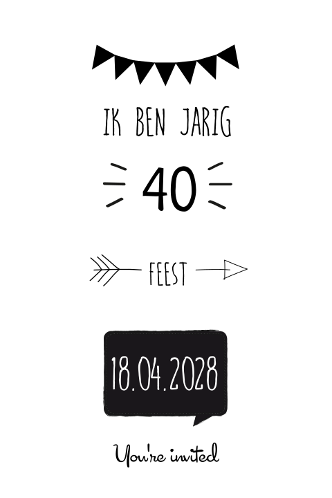 Uitnodiging 40 jaar in zwart wit