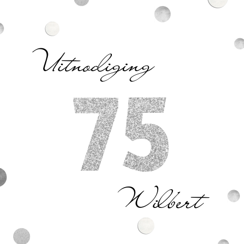 Uitnodiging verjaardag met zilveren glitter 75