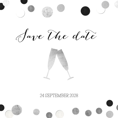 Save the Date kaart met zilver confetti
