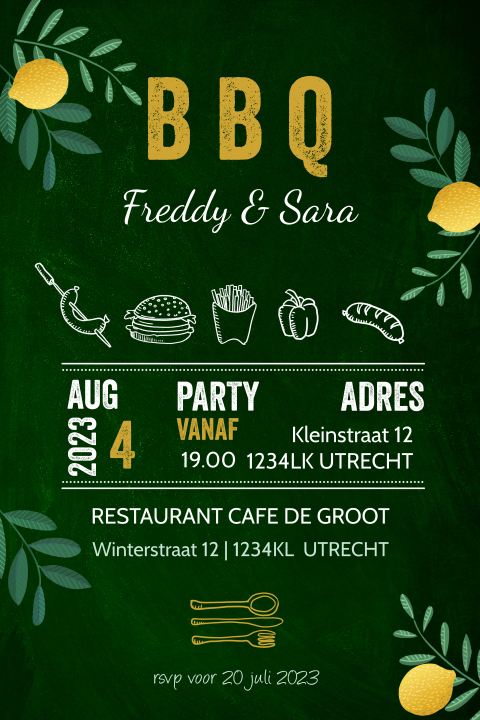 Uitnodiging verjaardag in de tuin met bbq met citroenen
