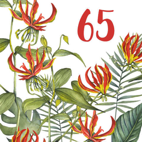 Uitnodiging verjaardag 65 met bloemen