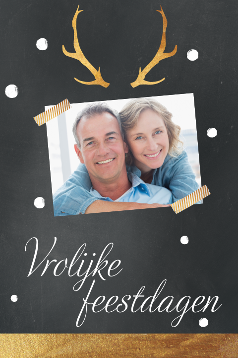 Stoere kerstkaart met goud en persoonlijke foto
