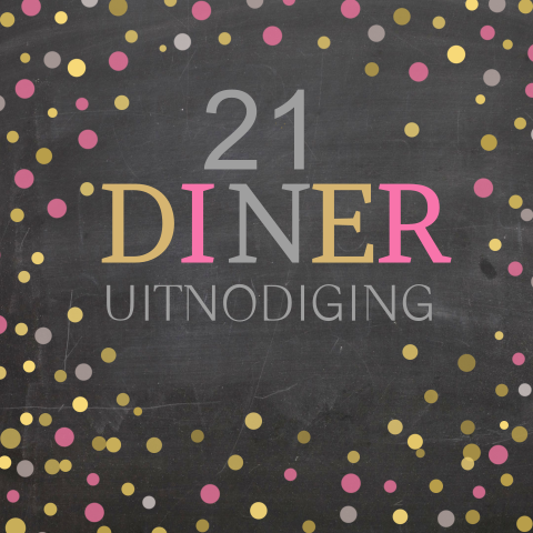 Feestelijke 21 diner uitnodiging met confetti