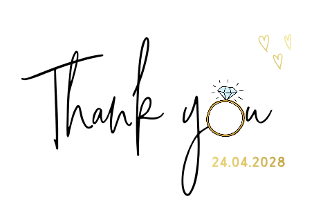 Bedankkaart trouwen Thank You met hartjes en een ring