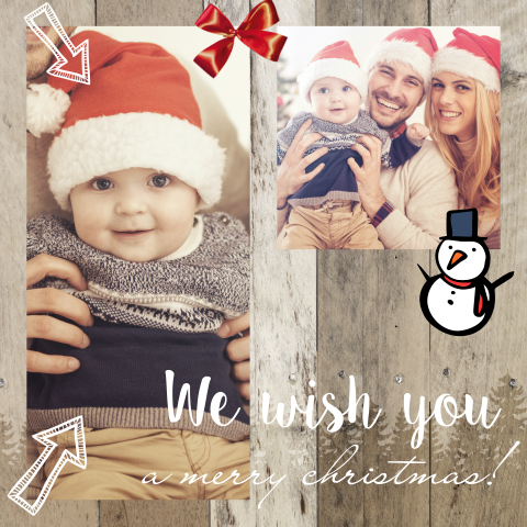Kerstkaart met fotolijst en sneeuwpop