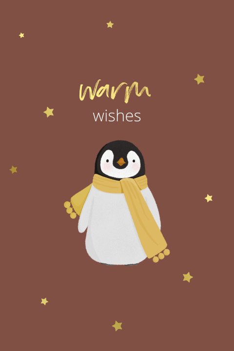 Vrolijke Kerstkaart met geïllustreerde pinguin
