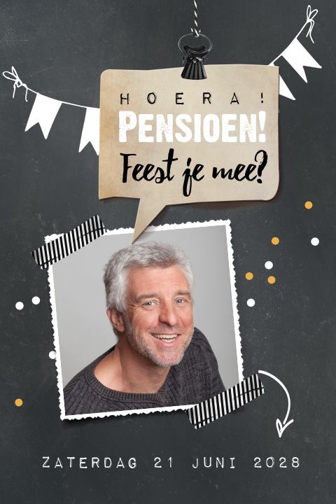 Uitnodiging 65 jaar met eigen foto en confetti