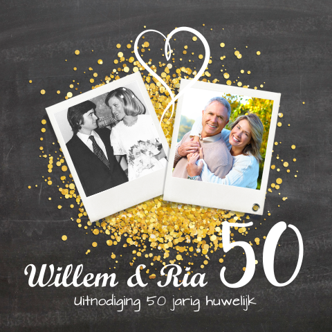 Vijftig jarig huwelijkskaart met gouden glitter en foto