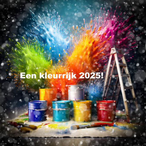 Kerstkaart kleurrijk 2025 verfexplosie
