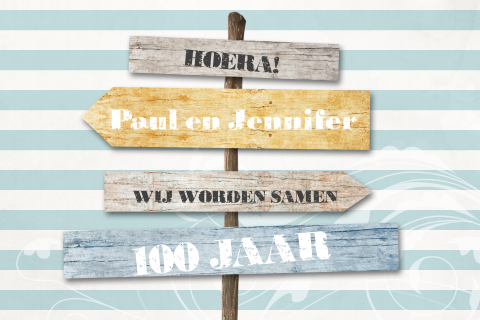 Uitnodiging samen 100 feestje met wegwijzer