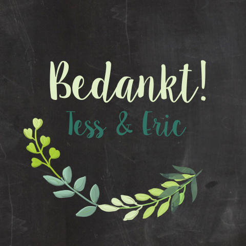 Bedankkaartje met groene tak op krijtbord