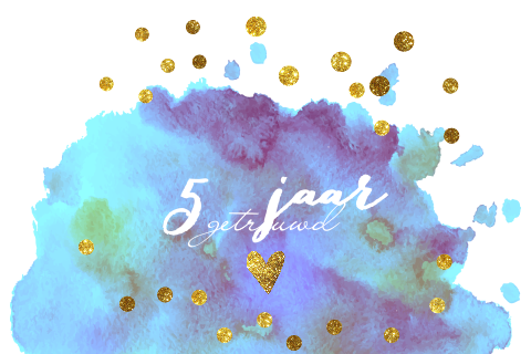 Uitnodiging 5 jaar getrouwd met paars aquarel
