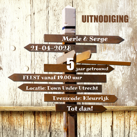 Sfeervolle uitnodiging 5 jaar getrouwd met hout