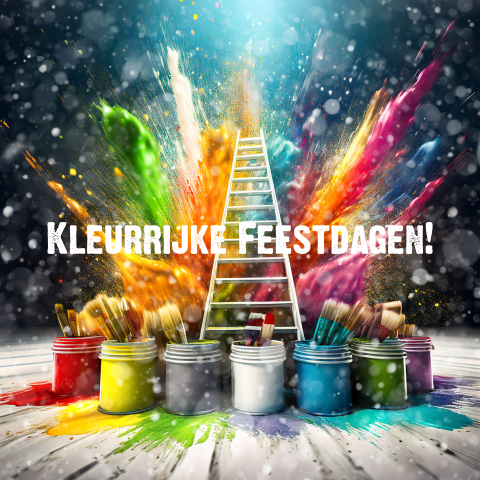 Kerstkaart kleurrijk nieuwjaar verf