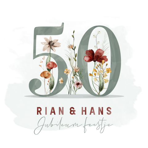 50 Jaar Jubileum Uitnodiging - bloemen en cijfers