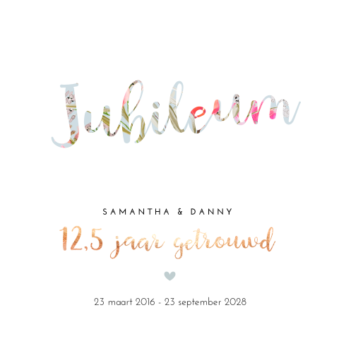 Uitnodiging 12-5 jaar getrouwd met gekleurde letters