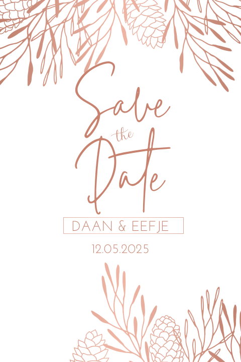 Save the Date kaart met koperkleurige takjes