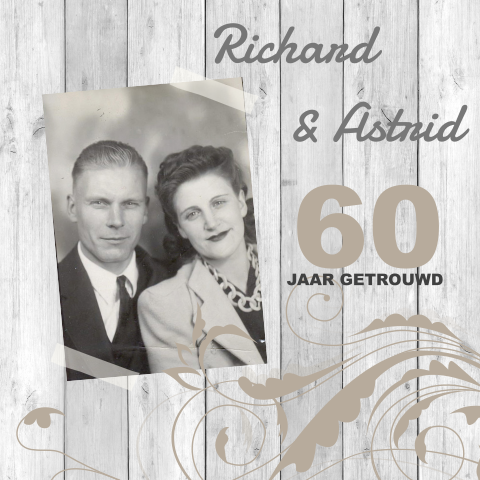 Mooie jubileumkaart met hout en eigen foto
