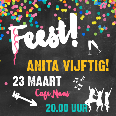 Confetti uitnodiging voor een 50e verjaardag op krijtbord