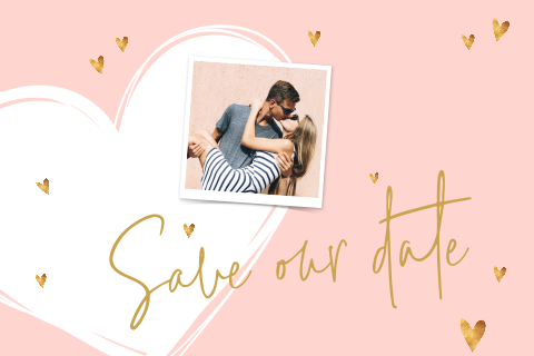 Save the date kaart met foto en groot hart