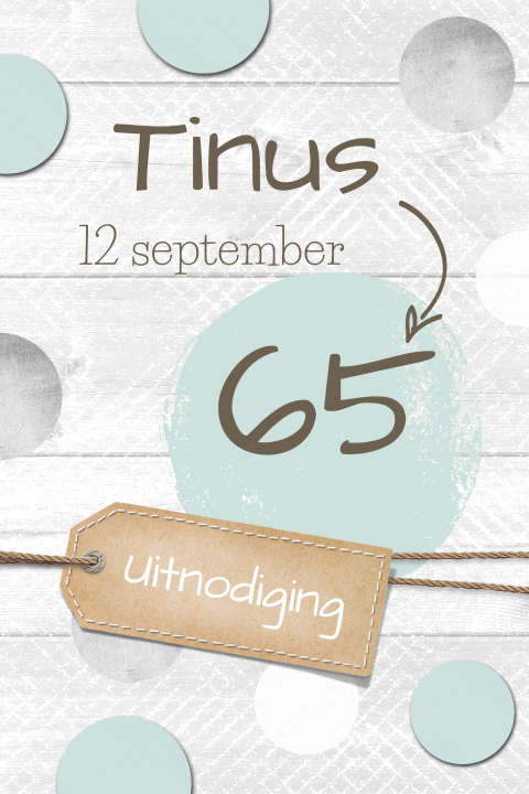Uitnodiging 65 jaar met hout en stippen