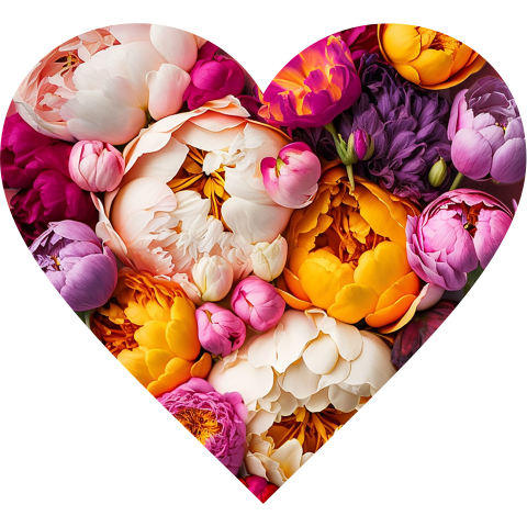 Tuinbord hart vorm met pioenrozen