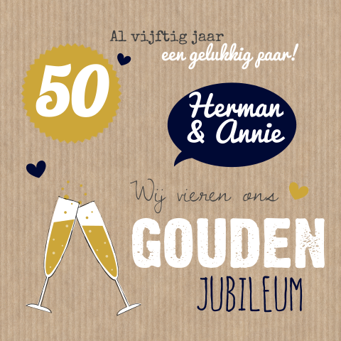 Uitnodiging 50 jarig huwelijk op kraft met chamapgne