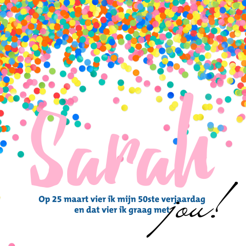 Vrolijke confetti uitnodiging voor een 50e verjaardag