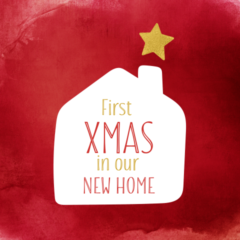 Kerst verhuiskaart met huis en goudkleurige ster