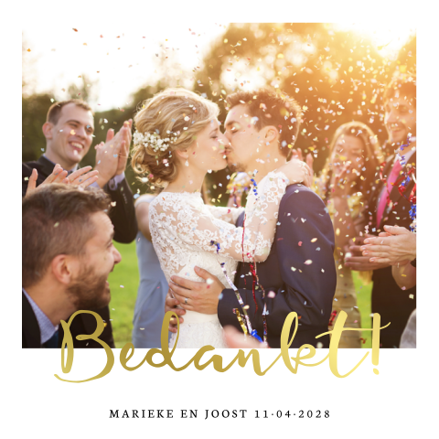 Fotokaart trouwen bedankt met sierlijke letters