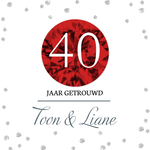 Uitnodiging voor 40 jarig jubileum met grote robijn