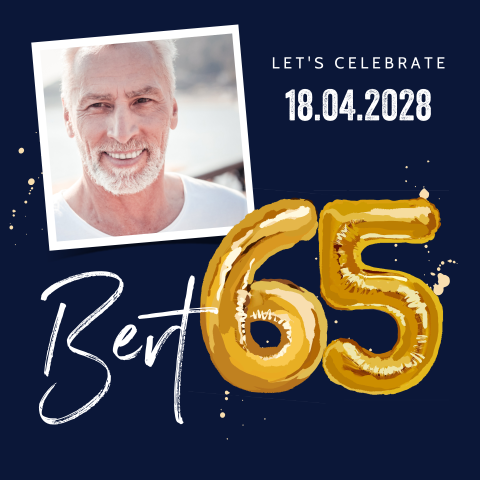 Uitnodiging 65 jaar verjaardag met foto en ballonnen