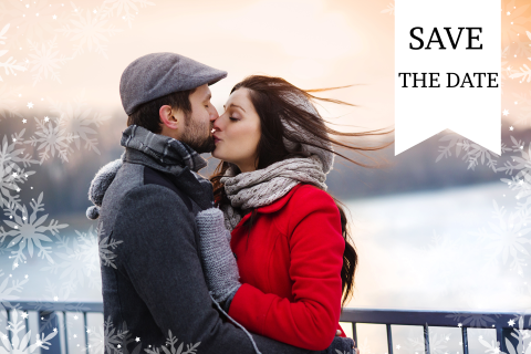 Sfeervolle fotokaart - Save the date met sneeuw