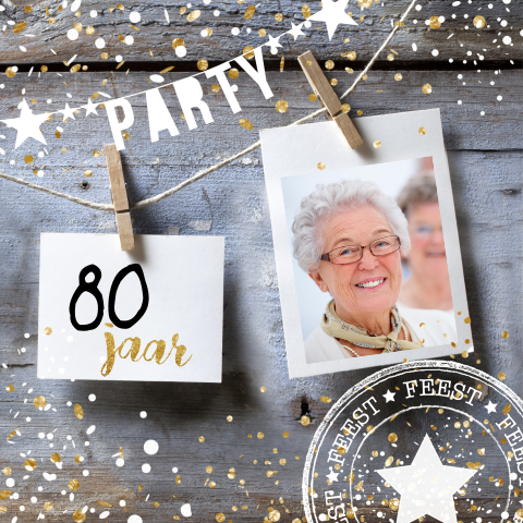uitnodiging verjaardag 80 jaar slinger polaroid