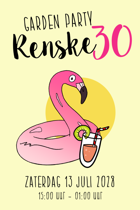 Uitnodiging voor verjaardag in de tuin met flamingo