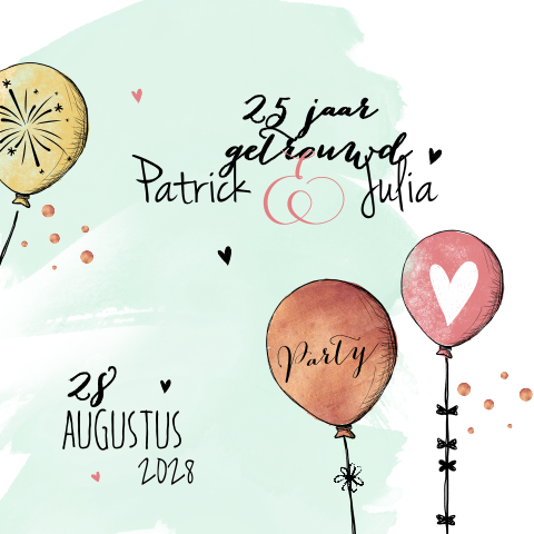 Uitnodiging 25 jaar getrouwd met ballonnen