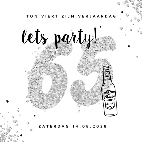 Uitnodiging 65 jaar verjaardag glitter cijfer zilverkleurig
