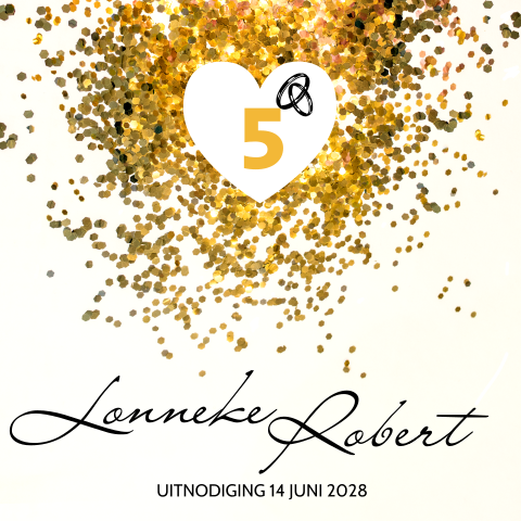 Uitnodiging 5 jaar getrouwd met gouden confetti
