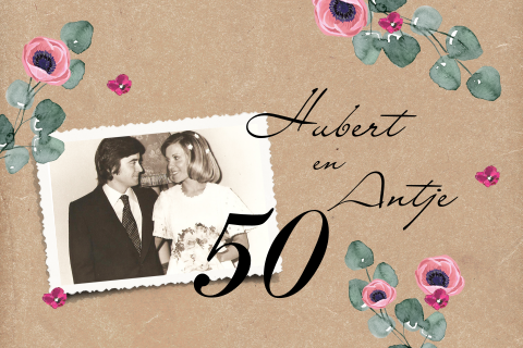 50 jaar getrouwd uitnodiging met bloemen en kraft