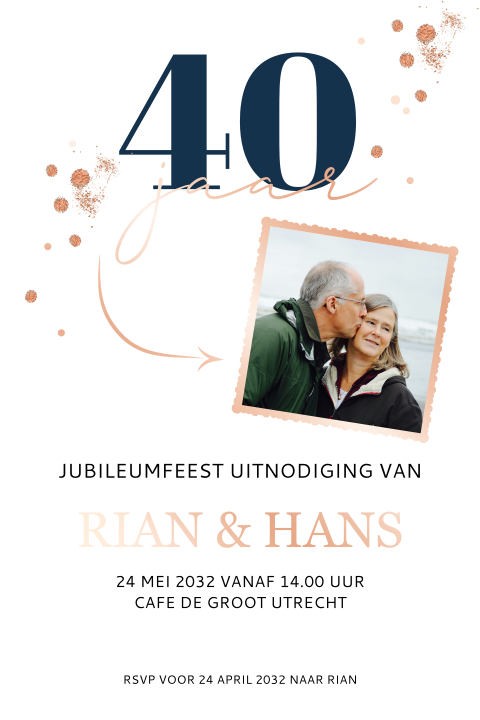Jubileum 40 jaar getrouwd met bruidspaar glitters