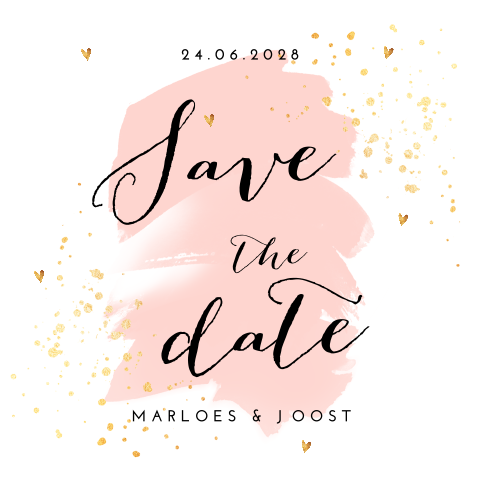 Save the date kaart goudlook hartjes en verfspetters
