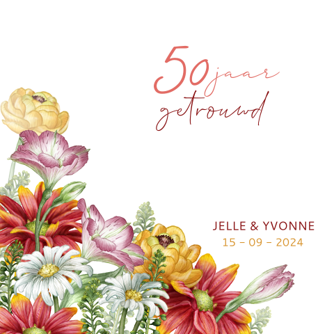 Jubileumkaart 50 jaar met vrolijke bloemen