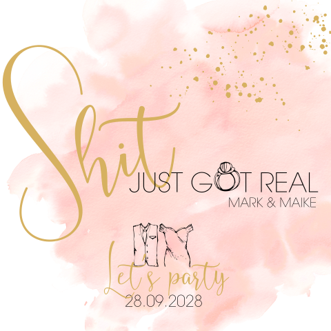 Trouwkaart Shit got real roze watercolour