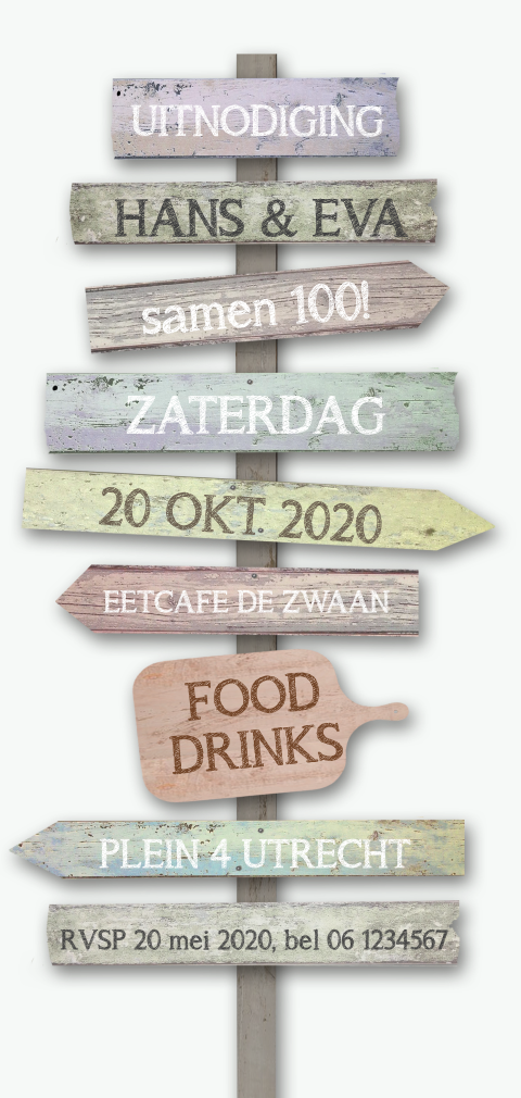 Langwerpige samen 100 uitnodiging met wegwijzer