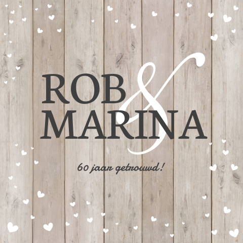 60 jaar getrouwd uitnodiging met hout en hartjes