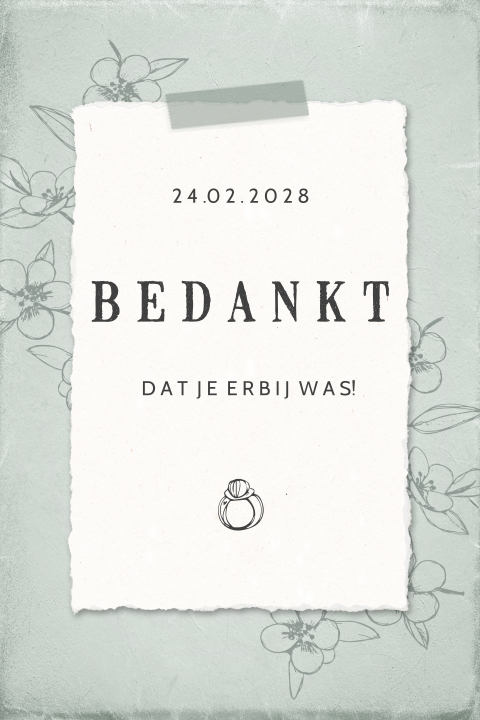 Bedankkaart trouwen met vintage papierlook