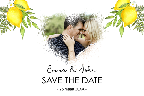 Save the date botanische citroen met blad