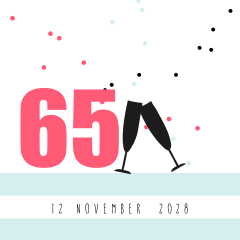 Feestelijke uitnodiging voor 65e verjaardag met champagne